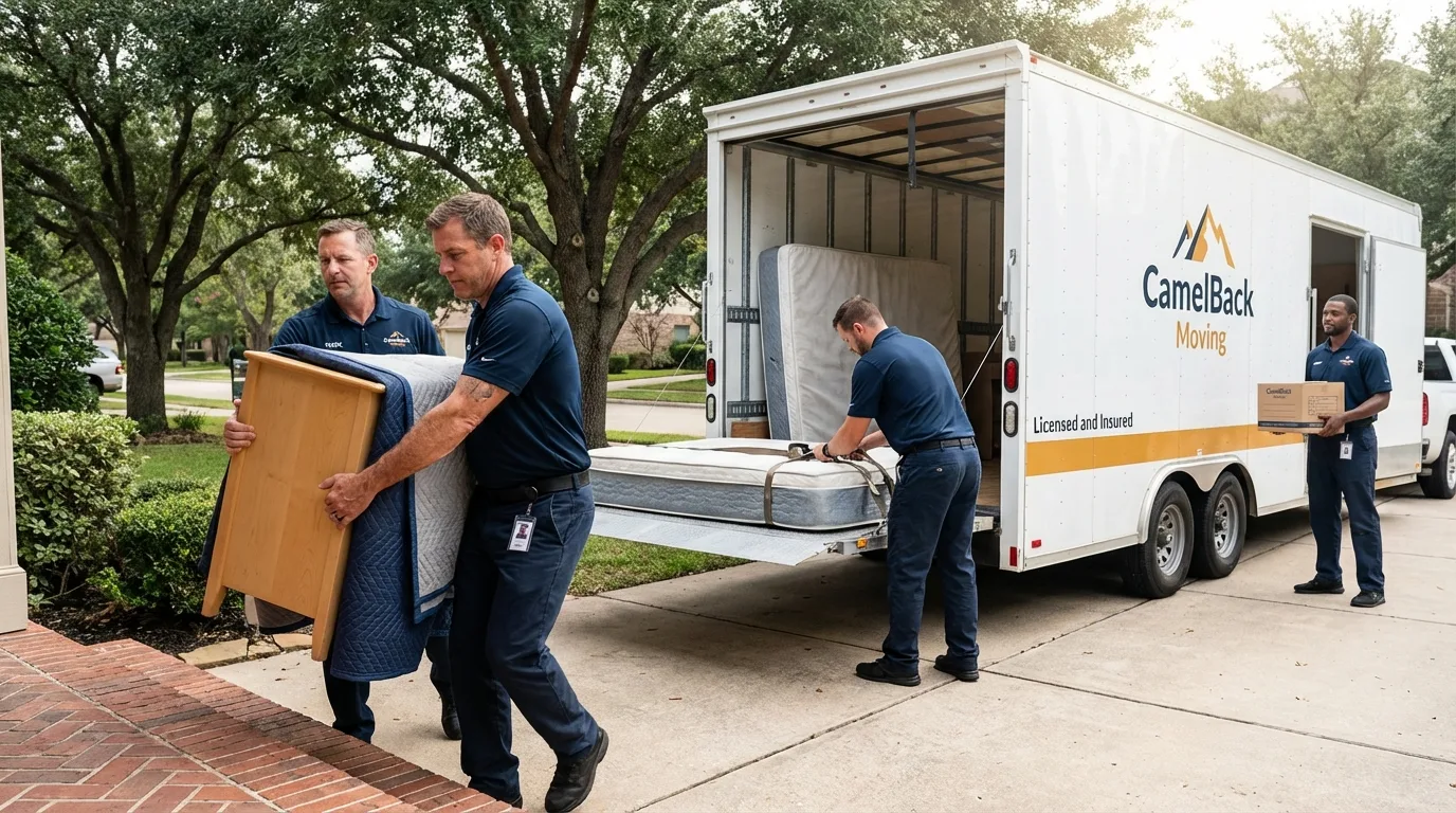 Crew loading residential truck for cross-state move from Newaygo, MI