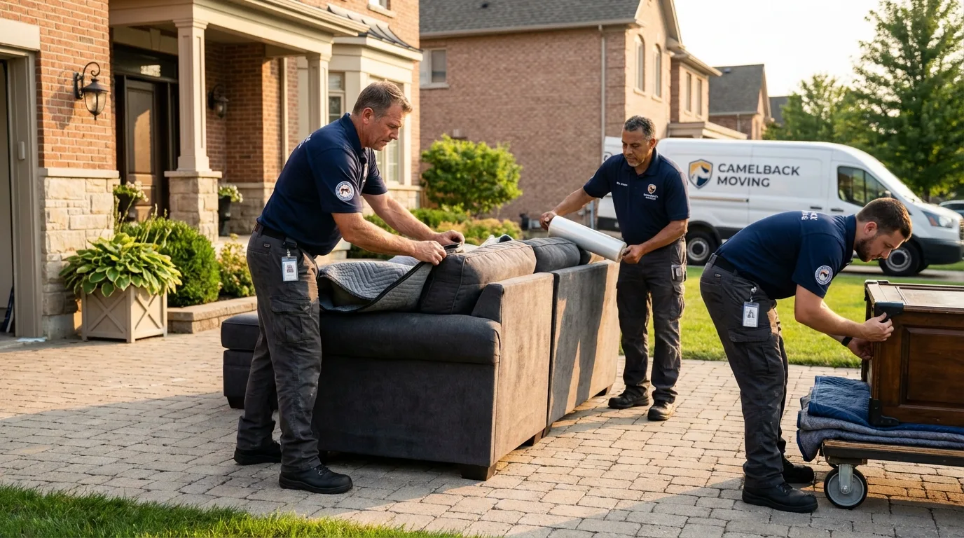 Large estate moving crew wrapping furniture in Newaygo, MI